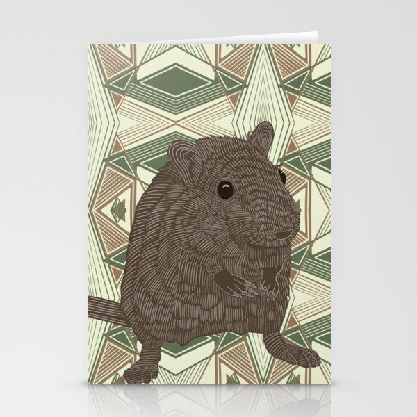 Cute Gerbil on a green patterned background Stationery Cards