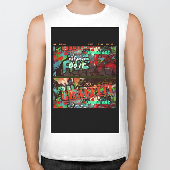 Blue teal crimson red fancy graffiti typography print Biker Tank