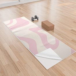 Retro Liquid Swirl Abstract Pattern Square in Baby Pink and Cream Yoga Towel