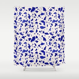 Blue terrazzo flooring seamless pattern with colorful marble rocks Shower Curtain