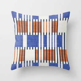Bold minimalist retro stripes // midnight blue orange and electric blue geometric grid  Throw Pillow