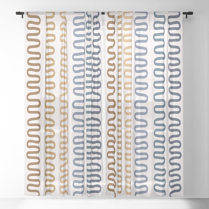 Abstract Shapes 241 in blue tan earthy (Snake Pattern Abstraction) Sheer Curtain
