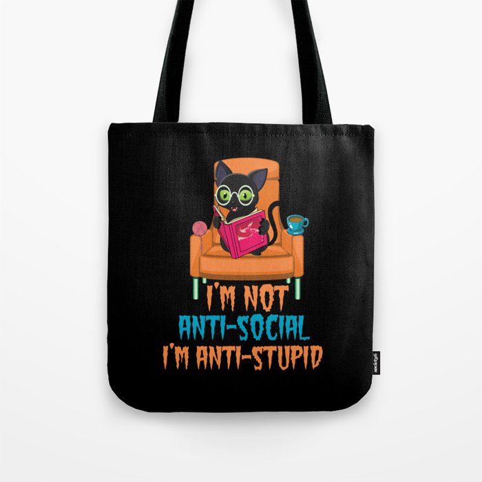 Cat Anti Stupid Book Lover Book Reading Bookworm Tote Bag