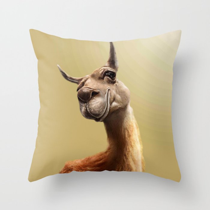 Smiling Llama Selfie Throw Pillow