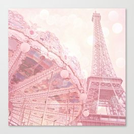 Paris Pink Eiffel Tower Carousel Canvas Print