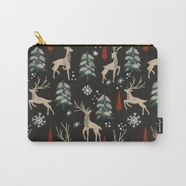 Deer in the snowy night Carry-All Pouch | Snow, Digital, Animal, Deer, Watercolor, Abstract, Holiday, Christmas, Winter, Dark 