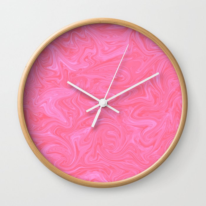 Hot Pink Liquid Marble Wall Clock by NewburyBoutique Society6