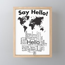 Say Hello in different languages world map ! Framed Mini Art Print