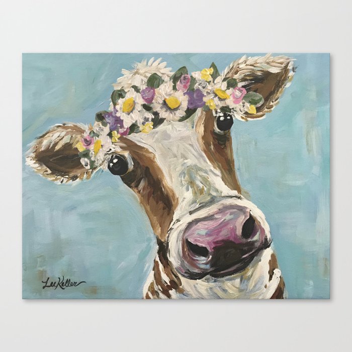 Flower Crown Cow Art Cute Cow With Flower Crown Canvas Print By