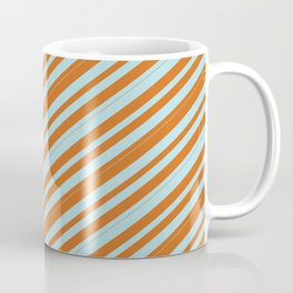 [ Thumbnail: Chocolate & Powder Blue Colored Stripes/Lines Pattern Coffee Mug ]