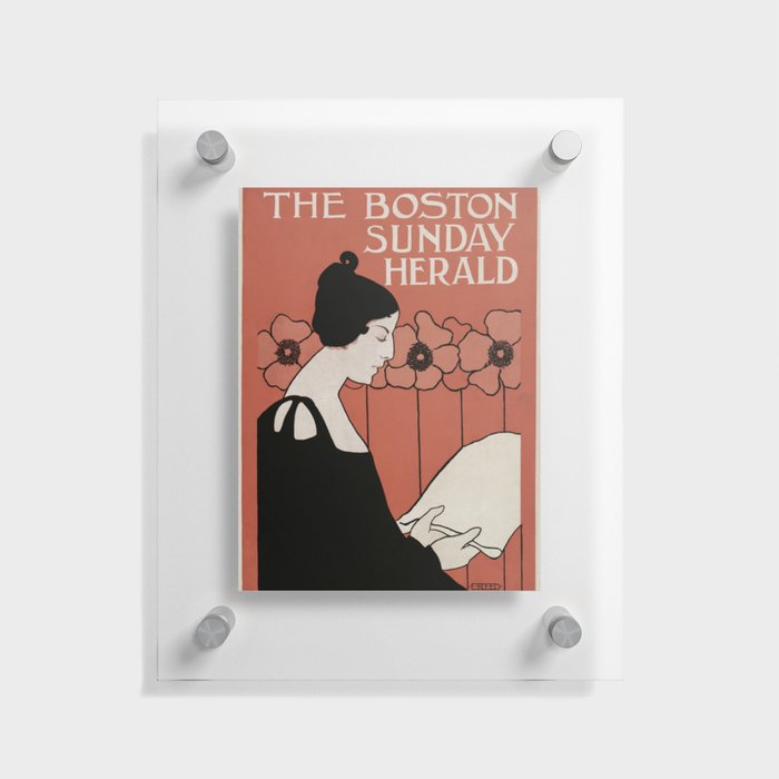 The Boston Sunday Herald (1895–1901) vintage poster of a woman reading a newspaper in art nouveau style in high resolution by Ethel Reed Floating Acrylic Print