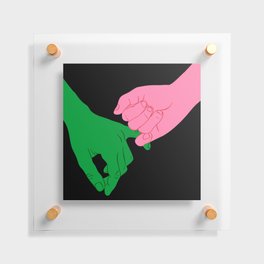 Colorful people holding hands flat cartoon illustration print Floating Acrylic Print