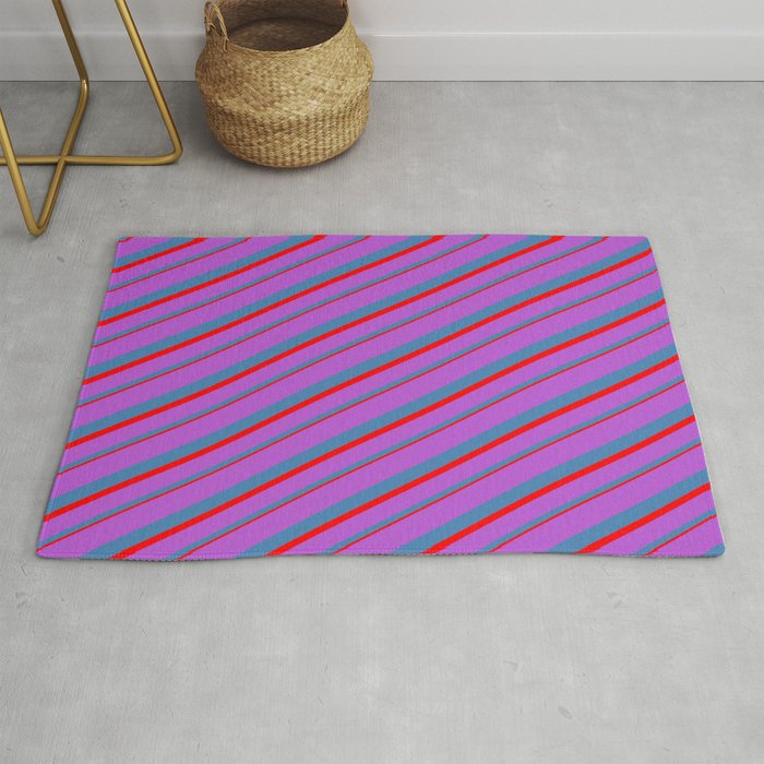 Orchid, Blue, and Red Colored Lines/Stripes Pattern Rug