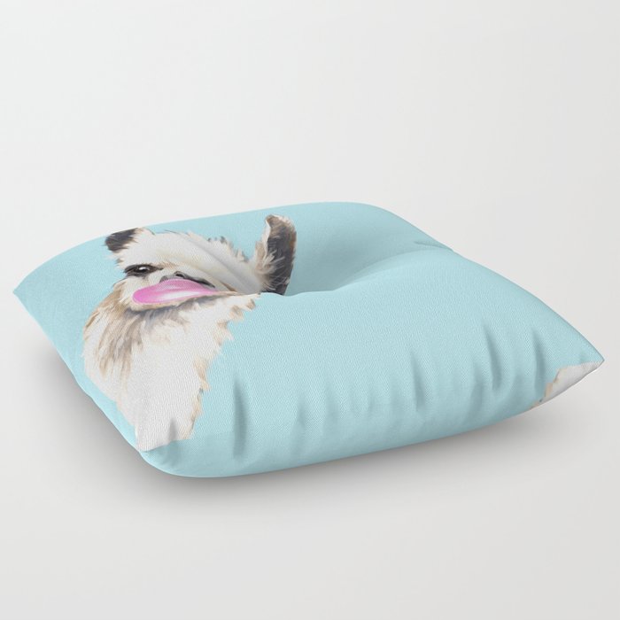 Bubble Gum Sneaky Llama in Blue Floor Pillow