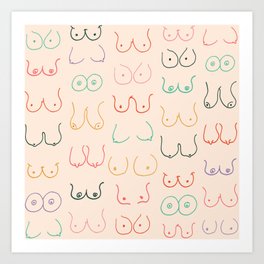 Pastel Boobs Drawing Art Print | Mid Century, Feminist, Graphicdesign, Funny, Pattern, Simple, Minimalist, Modern, Contemporary, Nude 