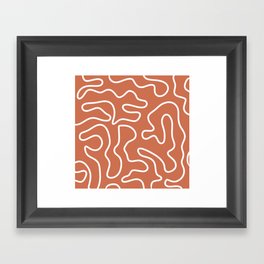 Squiggle Maze Minimalist Abstract Pattern in Rust Earth  Framed Art Print