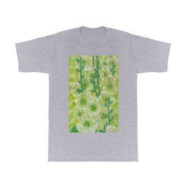 Hollyhock Mallows, Summer Flowers, Floral Collage Chartreuse T Shirt