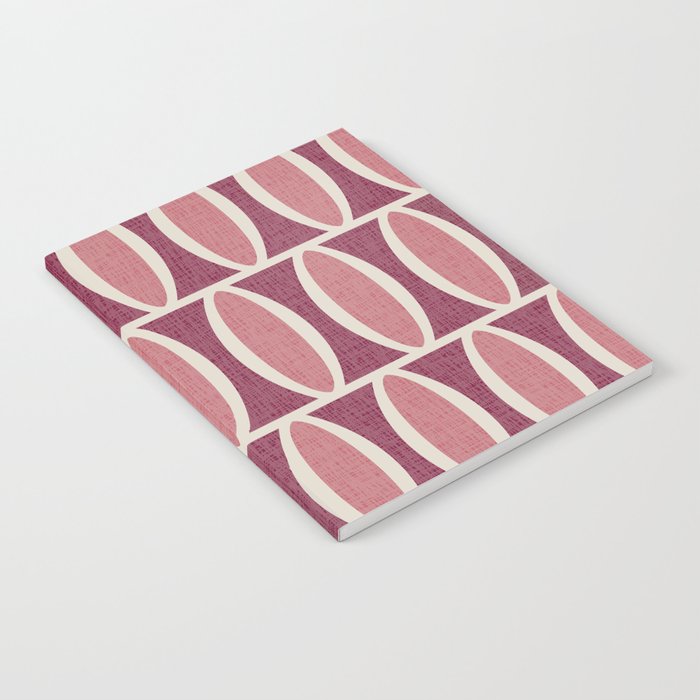 Retro Mid Century Modern Geometric Oval Pattern 235 Raspberry Pink and Beige Notebook
