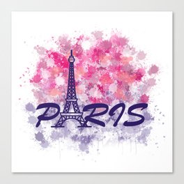 Eiffel tower landmark of France, tourist attraction in Paris watercolor doodle	 Canvas Print