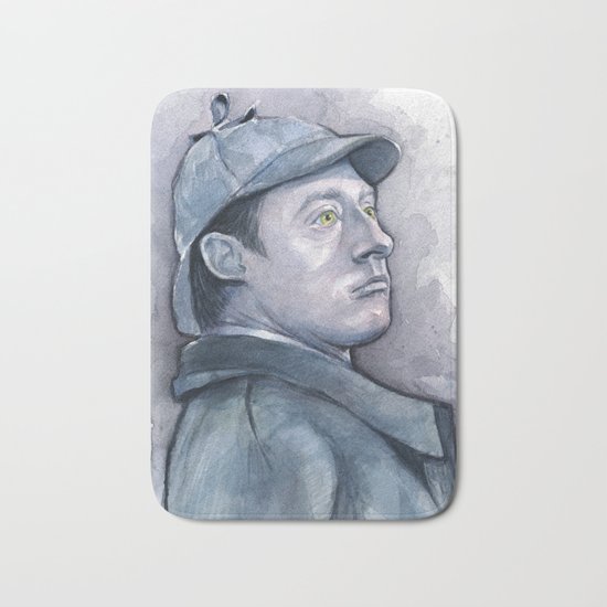 Data as Sherlock Holmes Watercolor TNG Portrait Bath Mat