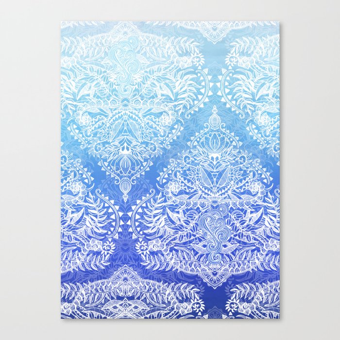 Out of the Blue - White Lace Doodle in Ombre Aqua and Cobalt Canvas Print