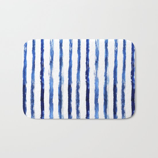 Blue painted stripes Bath Mat