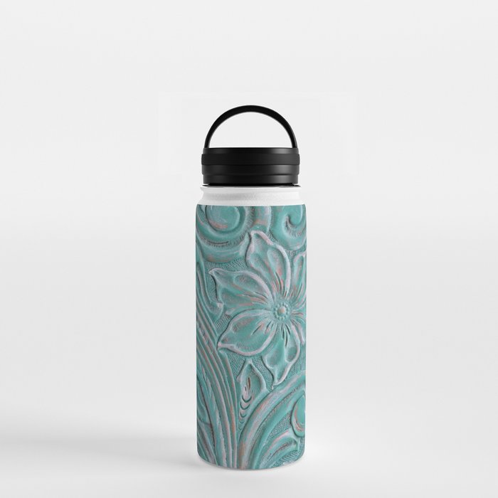 Turquoise western tooled leather Water Bottle