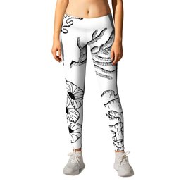 Corals Pattern Black and White Leggings