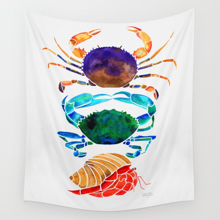 Watercolor Crabs Wall Tapestry