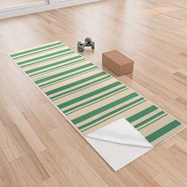 [ Thumbnail: Sea Green & Bisque Colored Stripes Pattern Yoga Towel ]