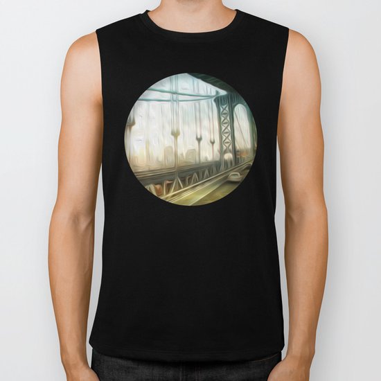 manhattan bridge morning Biker Tank