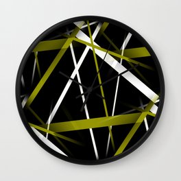 Seamless Olive Green and White Stripes on A Black Background Wall Clock