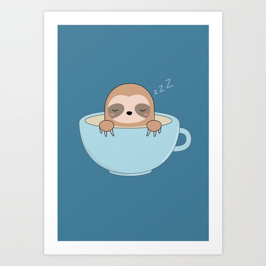 Cute Kawaii Baby Sloth Art Print