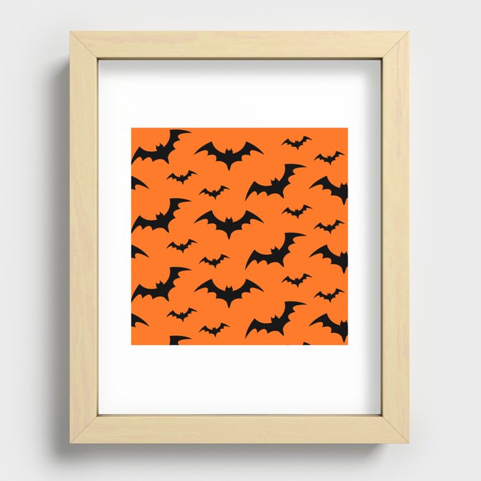 Halloween Bats Orange & Black Recessed Framed Print