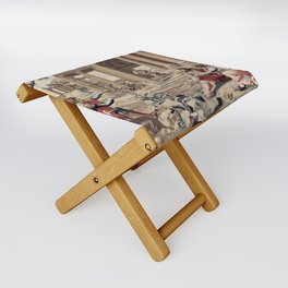 Antique 17th Century 'Mars at the Palace of Vulcan' English Tapestry Folding Stool