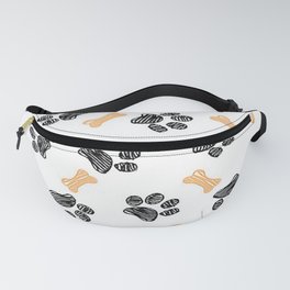 White Background of Scattered Bones and Dog Footprints  Fanny Pack