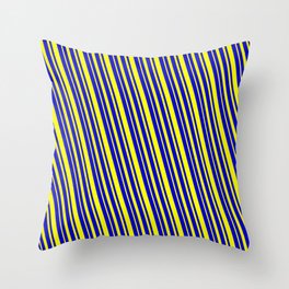 [ Thumbnail: Blue & Yellow Colored Striped/Lined Pattern Throw Pillow ]