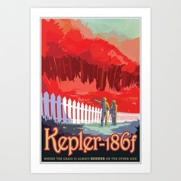 KEPLER-186f Where the Grass is Always Redder on the Other Side; JPL Visions of the Future Poster Art Print | Spacetelescope, Red, Exoplanet, Stars, Moon, Painting, Planet, Extrasolarplanet, Future, Astronomy 