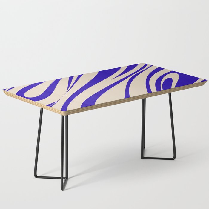 Fluid Vibes Retro Aesthetic Swirl Abstract Pattern in Cobalt Blue and Beige Coffee Table