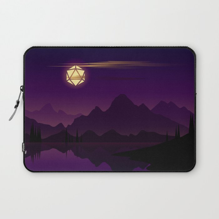 Yellow Full Moon D20 Dice Purple Night Tabletop RPG Landscapes Laptop Sleeve