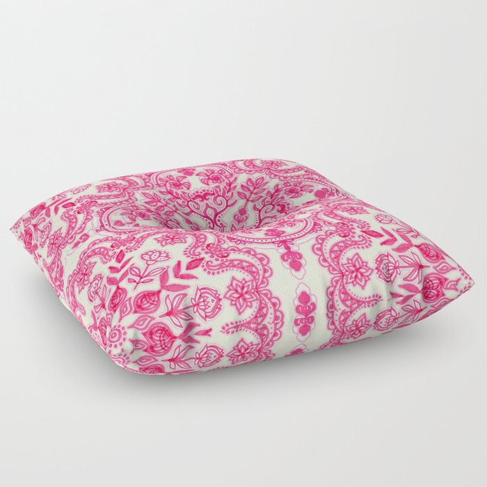 Hot Pink & Soft Cream Folk Art Pattern Floor Pillow