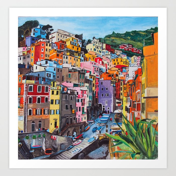 Cinque Terre, Italy - hillside with colourful houses and harbour  Art Print