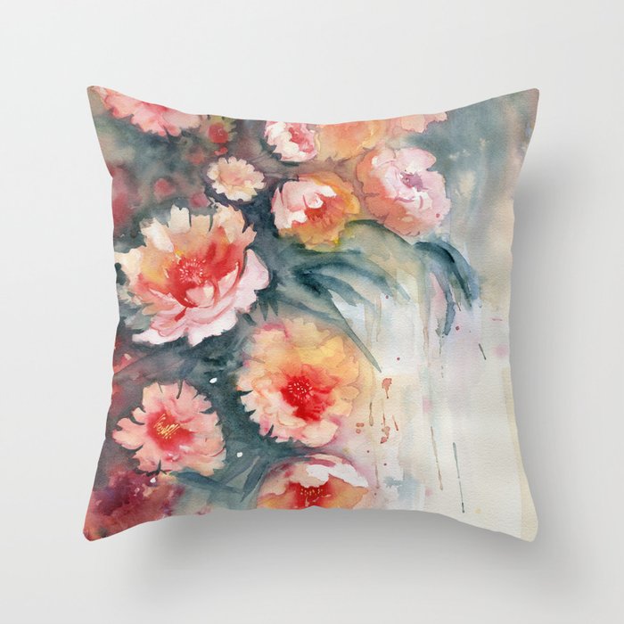Floral Impressionist Watercolor Throw Pillow