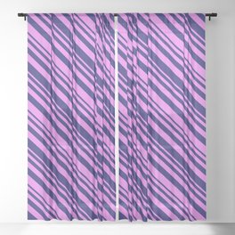 [ Thumbnail: Midnight Blue & Violet Colored Pattern of Stripes Sheer Curtain ]
