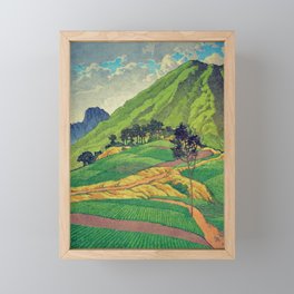 Iksey Crossing - Summer Green Mountain Ukiyoe Nature Landscape Framed Mini Art Print