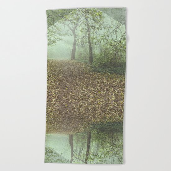 Walk in the Surreal Misty Forest Beach Towel