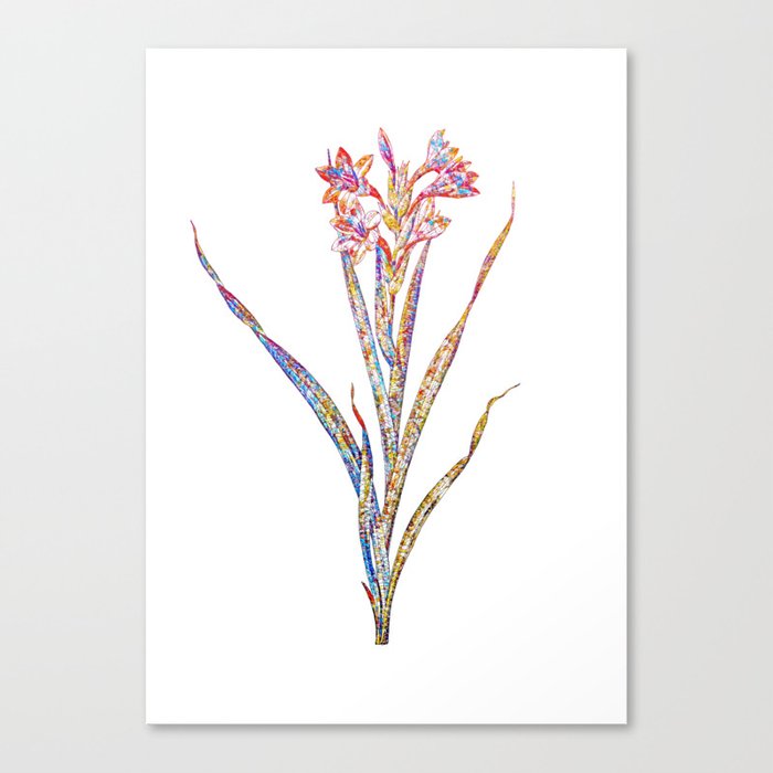 Floral Sword Lily Mosaic on White Canvas Print