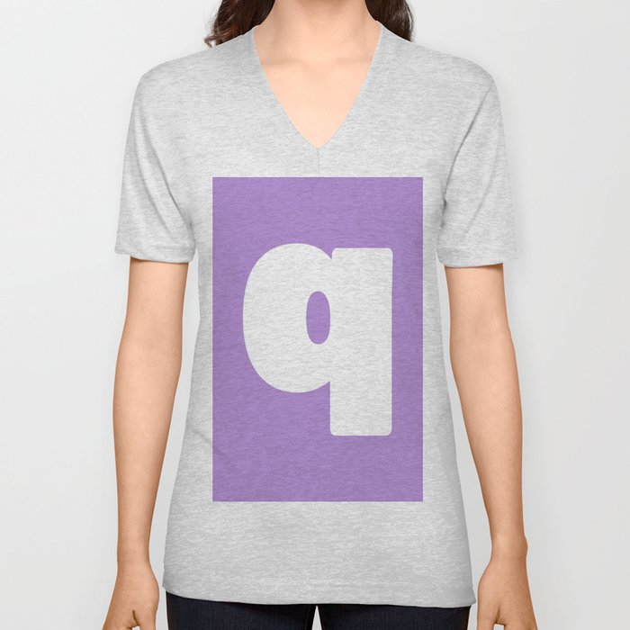 q (White & Lavender Letter) V Neck T Shirt