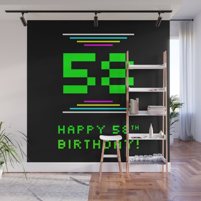 58th Birthday - Nerdy Geeky Pixelated 8-Bit Computing Graphics Inspired Look Wall Mural