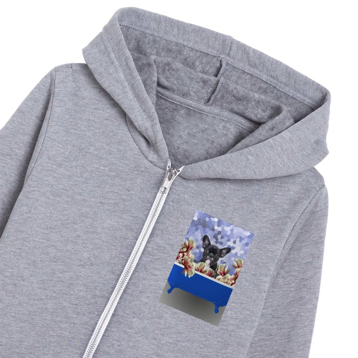 Frenchie Bulldog - blue Bathtub Magnolia Flowers #buyart #society6 Kids Zip Hoodie